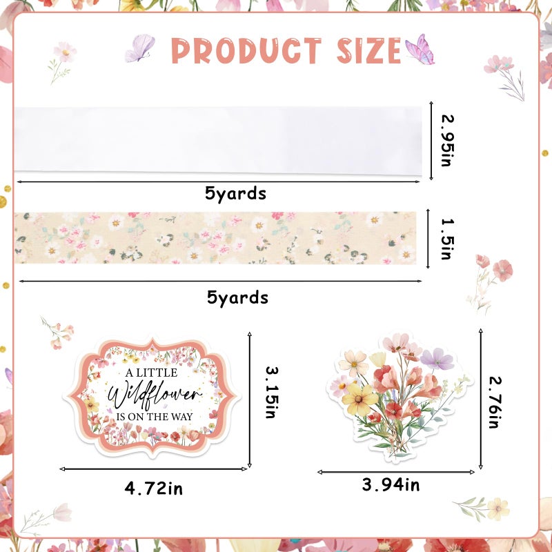 Cheerupp Wildflower Theme Diaper Cake Decorations for Baby Shower Party, Rural Wildflowers Print Ribbon Cards Artificial Flowers Pink Bows Decor, A Little Wildflower Is on the Way Baby Shower Favors - Image 5