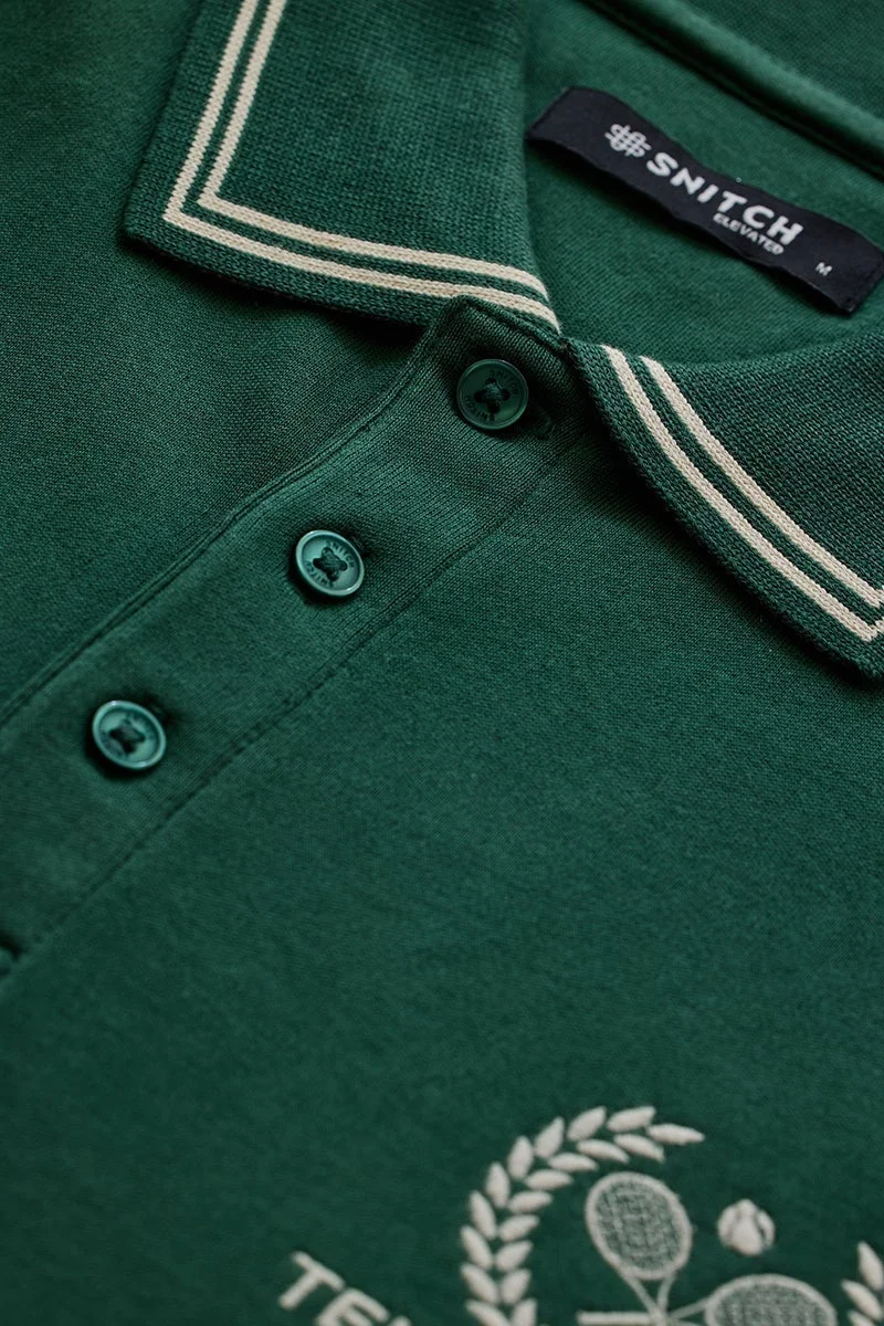سنيتش تيشيرت بولو مطرز باللون الأخضر لنادي التنس