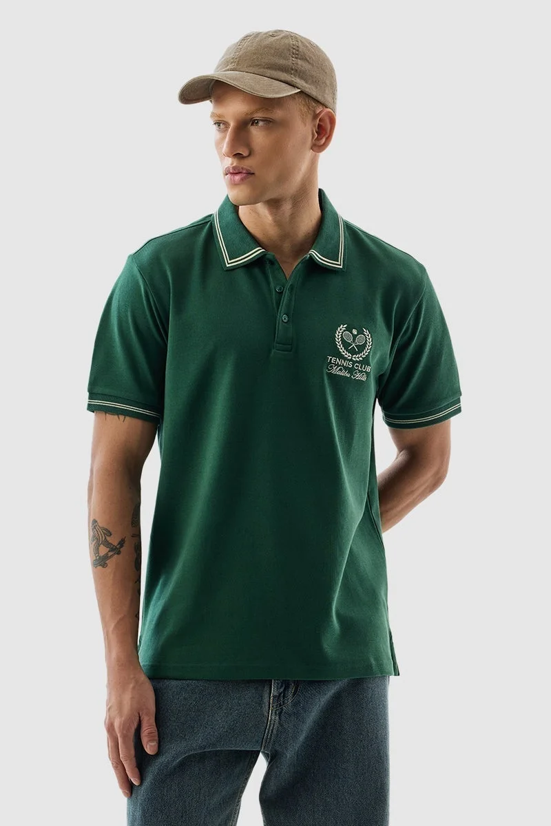 سنيتش تيشيرت بولو مطرز باللون الأخضر لنادي التنس