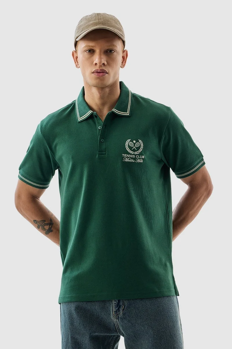 SNITCH Tennis Club Green Embroidered Polo T-Shirt