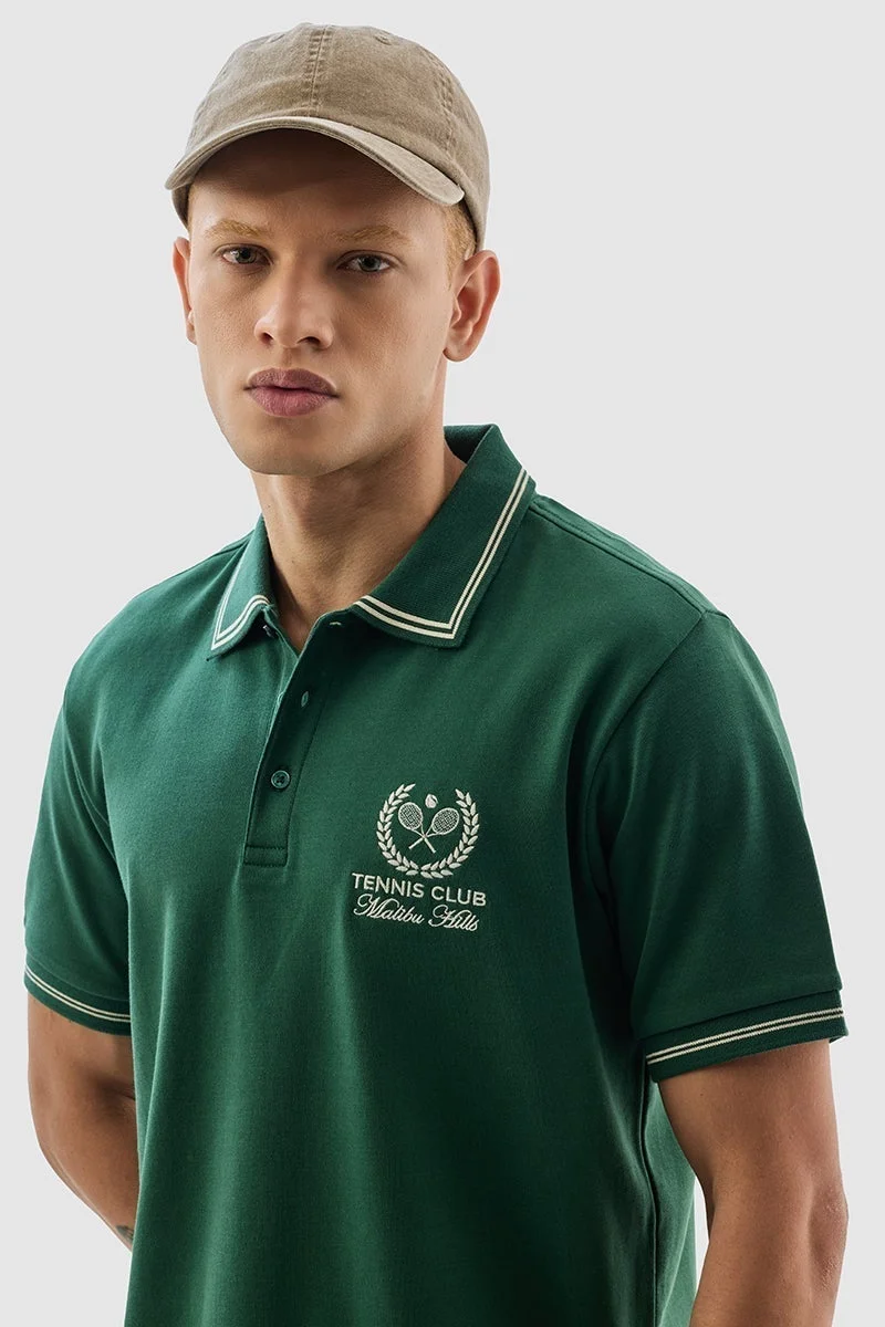 SNITCH Tennis Club Green Embroidered Polo T-Shirt
