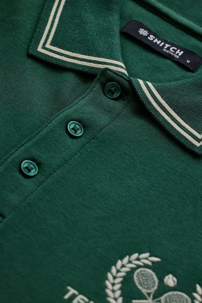 SNITCH Tennis Club Green Embroidered Polo T-Shirt