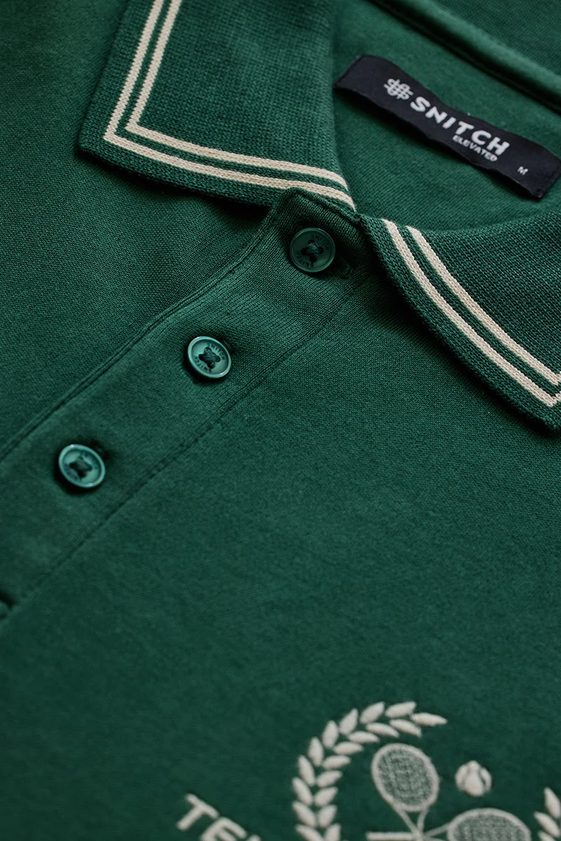 سنيتش تيشيرت بولو مطرز باللون الأخضر لنادي التنس