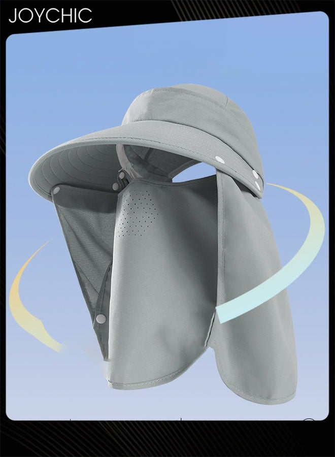 Joychic Summer Sunscreen Visor Hat for Women Outdoor Fishing Camping Breathable Bucket Hat Detachable Large Brim Empty Top Hat with Removable Face Mask  - Image 2