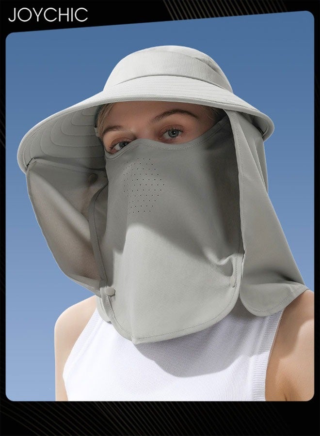 Joychic Summer Sunscreen Visor Hat for Women Outdoor Fishing Camping Breathable Bucket Hat Detachable Large Brim Empty Top Hat with Removable Face Mask  - Image 1
