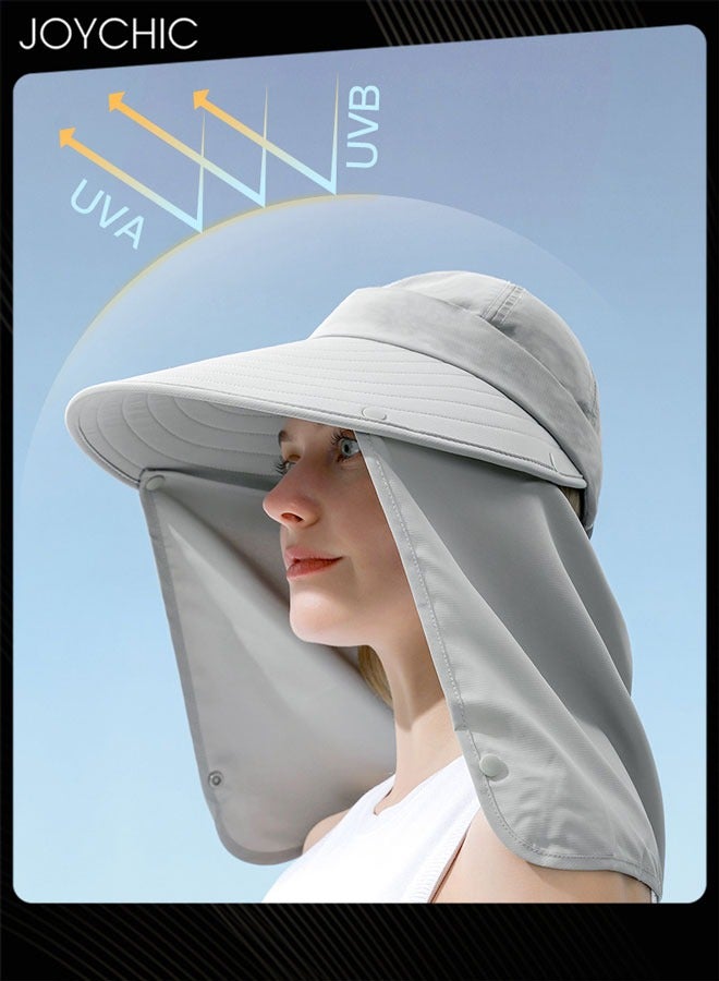 Joychic Summer Sunscreen Visor Hat for Women Outdoor Fishing Camping Breathable Bucket Hat Detachable Large Brim Empty Top Hat with Removable Face Mask  - Image 3