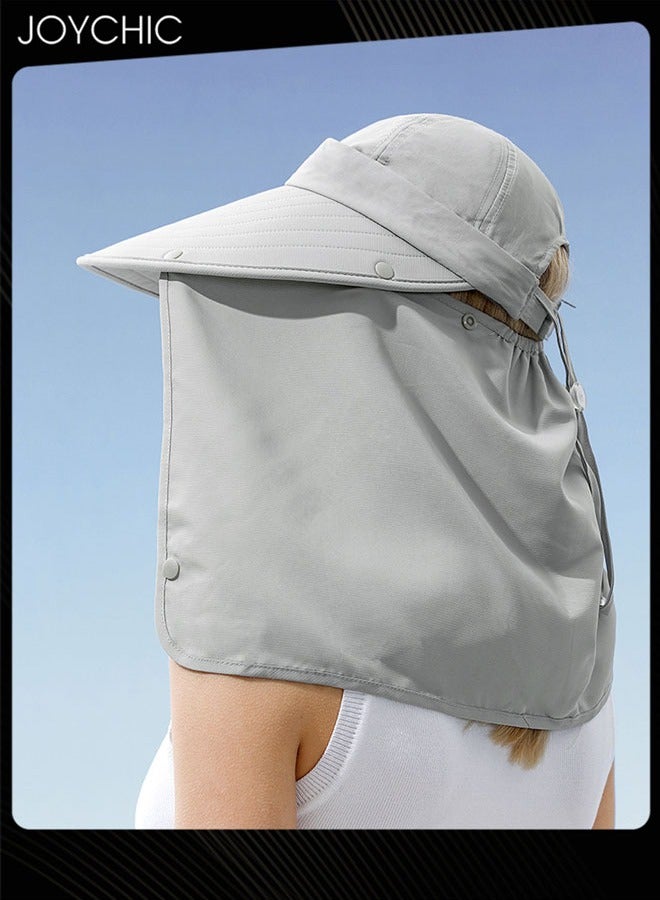 Joychic Summer Sunscreen Visor Hat for Women Outdoor Fishing Camping Breathable Bucket Hat Detachable Large Brim Empty Top Hat with Removable Face Mask  - Image 4
