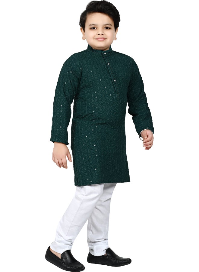 BT DEZINES Dark Green Kurta and Pyjama Set for Boys - Image 3