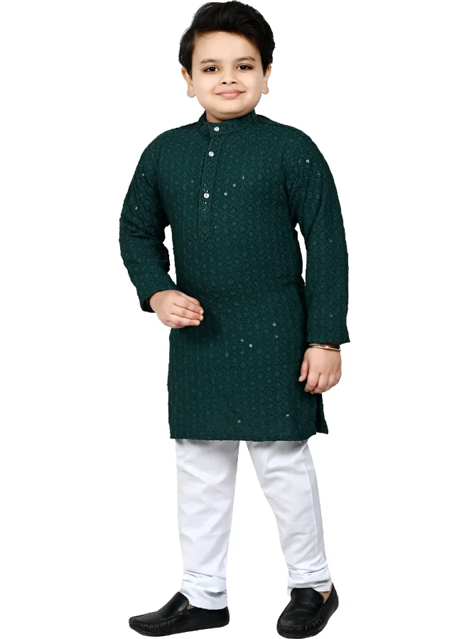 BT DEZINES Dark Green Kurta and Pyjama Set for Boys