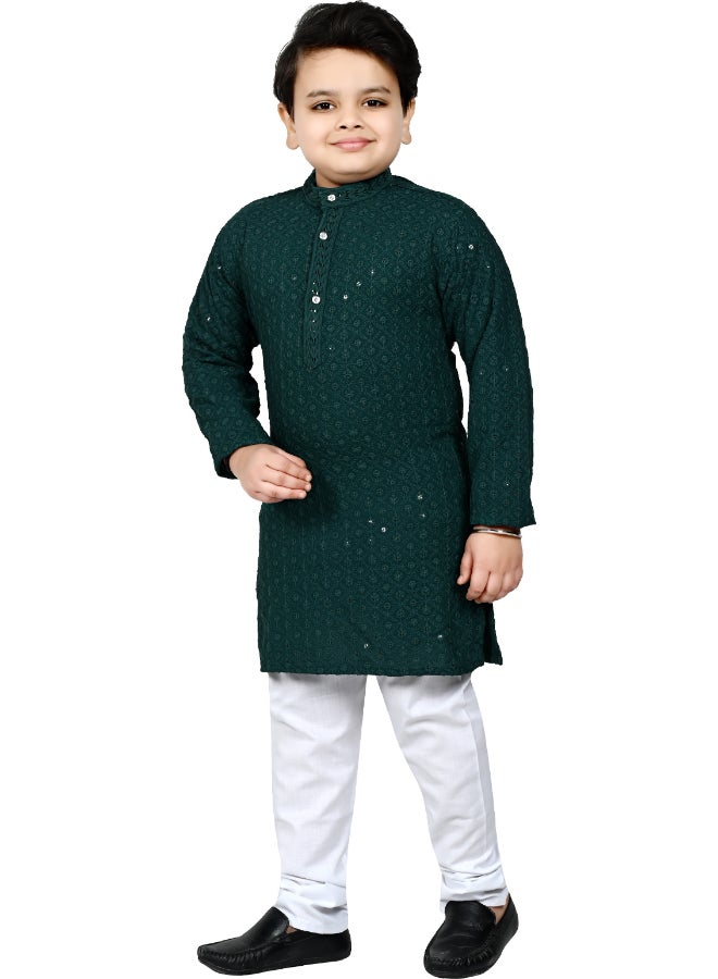 BT DEZINES Dark Green Kurta and Pyjama Set for Boys - Image 4