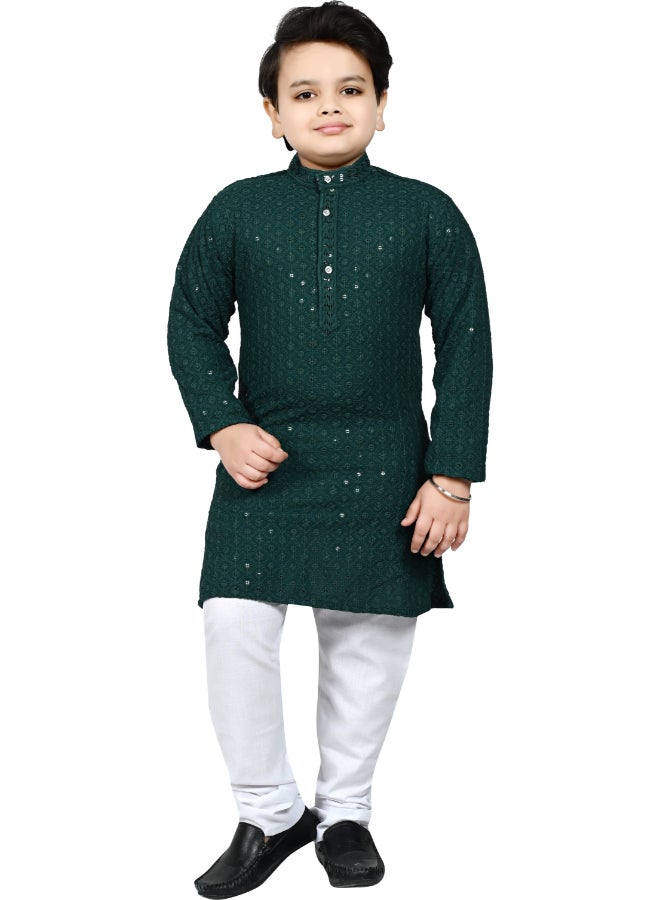 BT DEZINES Dark Green Kurta and Pyjama Set for Boys - Image 1