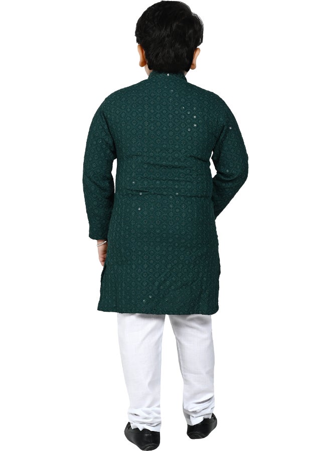 BT DEZINES Dark Green Kurta and Pyjama Set for Boys - Image 2