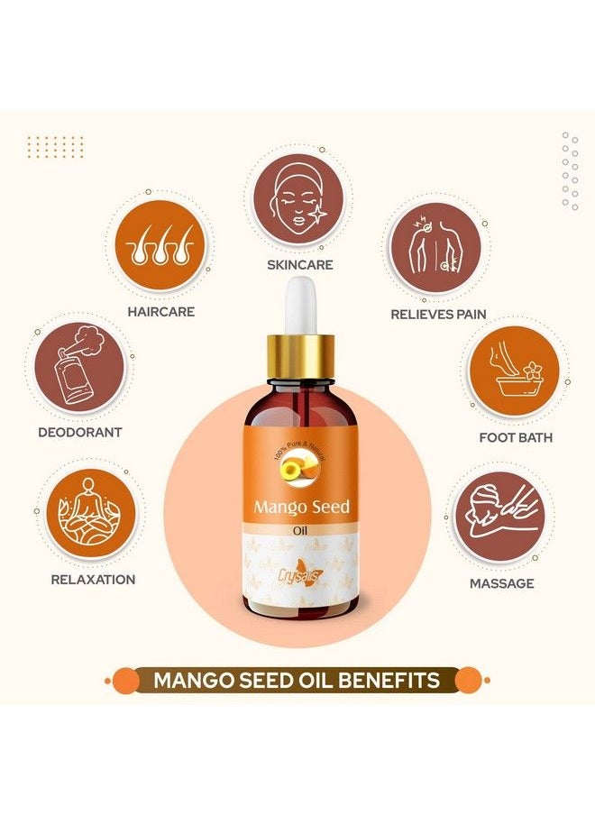 CRYSALIS زيت بذور المانجو (Mangifera Indica)؛ 100% نقي وطبيعي زيت حامل غير مخفف عضوي قياسي / زيت بذور معصور على البارد للبشرة المتألقة والشعر الصحي والوجه المغذى 100 مل مع قطارة  - Image 4