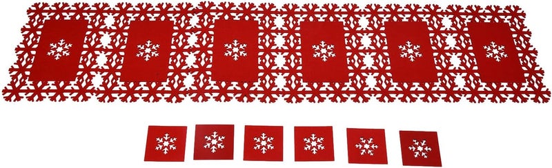 Christmas Felt Table Runner Placemat Set, Holiday Table Decor with Snowflake Design, Heat and Absorbent Felt Coasters for Christmas Dinner Party (Six Snowflake-Patterned placemats (35 * 25cm) + six) - Image 3