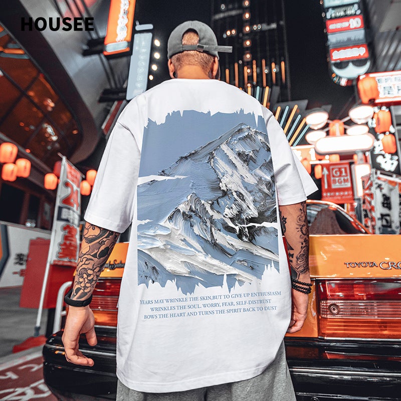 Summer New National Fashion Casual T-shirt Men's Fashionable Instagram Style Short-sleeved Fashionable Brand Loose plus size Half-length Sleeve - Image 1