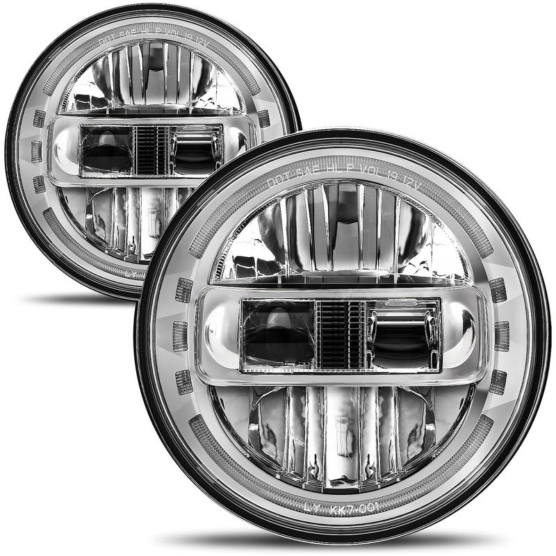 AUDEXEN Upgraded 1200 Bright 7 Inch LED Headlights Round JK 7 Headlight Compatible with Jeep Wrangler JK JKU LJ TJ 19972018 Halo Ring HiLo Sealed Beam H6024 Plug Play DOT Approved Chrome