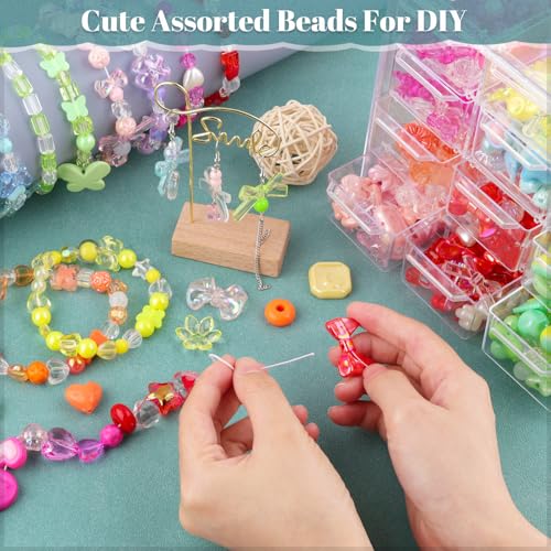 TINKRSTUFF Assorted 400-450PCS Acrylic Beads For Bracelet Making, Flower Bow Butterfly Candy Gummy Bear Kawaii Aesthetic Bead, Cute Beads For Jewelry Making DIY Necklace Keychain Phone Charm(6 Colors) - Image 5