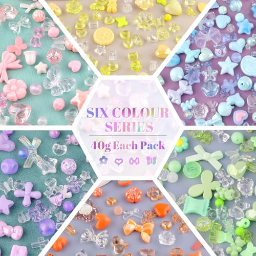 TINKRSTUFF Assorted 400-450PCS Acrylic Beads For Bracelet Making, Flower Bow Butterfly Candy Gummy Bear Kawaii Aesthetic Bead, Cute Beads For Jewelry Making DIY Necklace Keychain Phone Charm(6 Colors) - Image 4