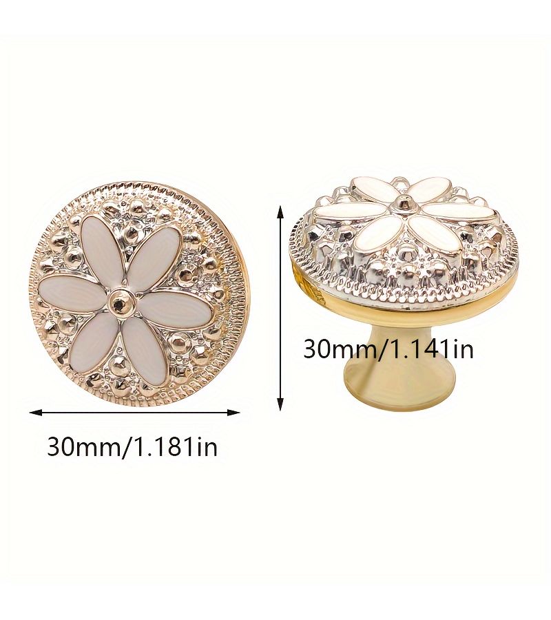 8pcs White Flower Golden Cabinet Knobs With Fixing Screws For Furniture - Image 3