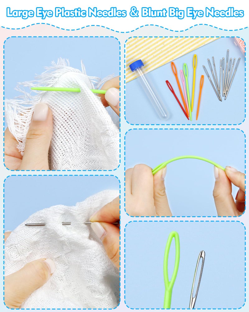 FIVEIZERO 220/900 Pieces Stitch Markers,with 15 Pcs Large Eye Blunt Sewing Needles,Colorful Crochet Stitchs Markers for Knitting Stitch Locking Clips Crochet Pins with Storage Box - Image 4