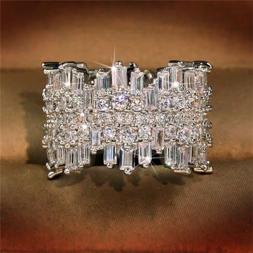 AZQ 925 Sterling Silver Shiny Full Diamond Gemstone Ring 18K Gold Cocktail Ring Cubic Zirconia Promise Ring CZ Diamond Multi Row Rings Eternity Engagement Wedding Party Ring for Women Z.132 (US Code 8) - Image 1