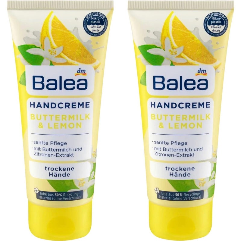 balea Hand Cream Buttermilk & Lemon with Panthenol and Olive Oil 2 x 100 ml, Germany. - Image 1