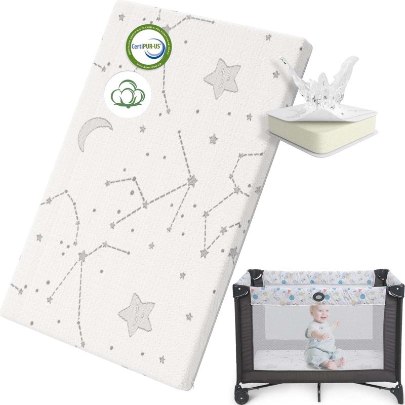 YENING Organic Cotton Pack and Play Mattress Pad Breathable 38x26 Waterproof Baby Mattress for Pack N Play Matress Topper Waterproof - Image 1