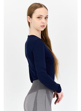The Giving Movement Women Ribbed Long Sleeve Bodysuit, Navy  - Image 2