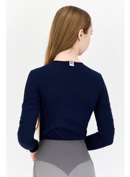 The Giving Movement Women Ribbed Long Sleeve Bodysuit, Navy  - Image 3
