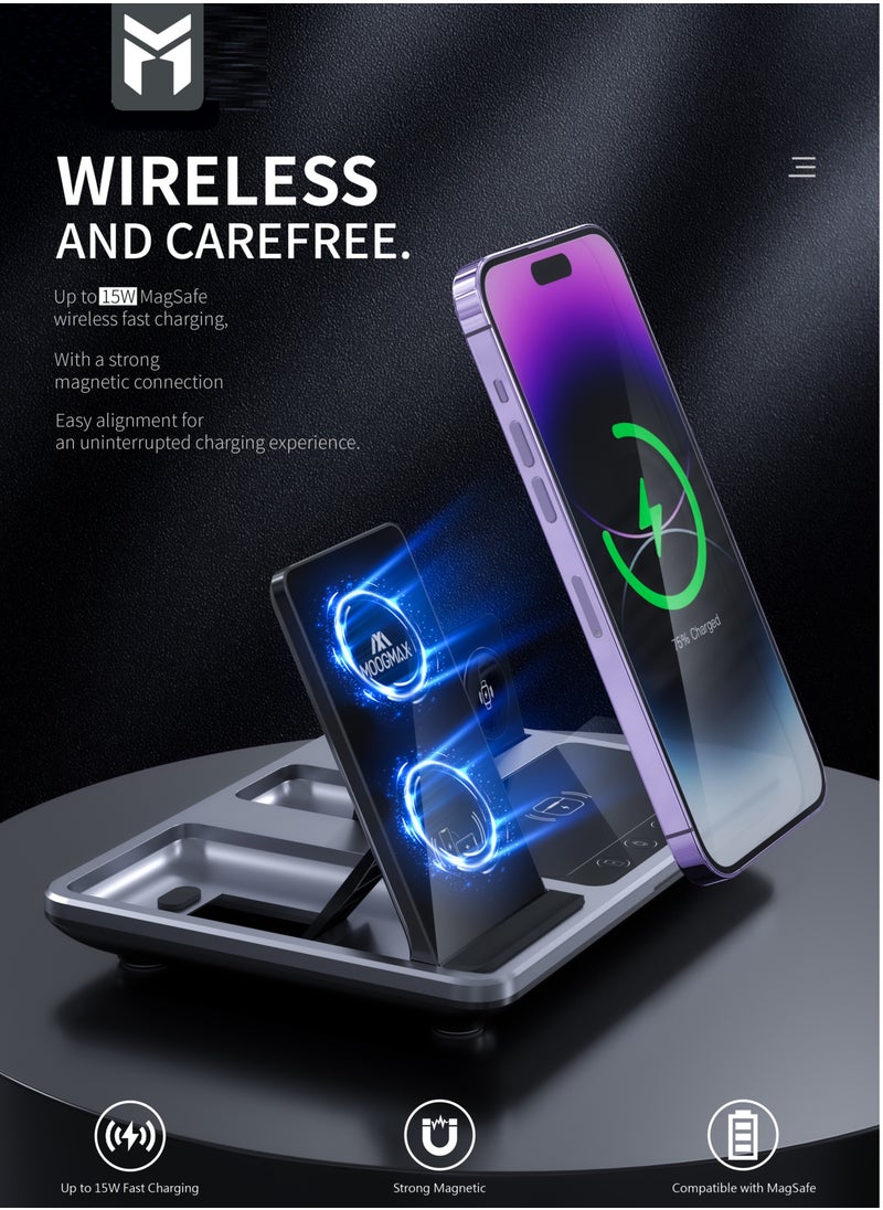 MOOGMAX - 4-in-1 wireless charging magsafe 15W support fast charging and intelligent identification of devices Fast charging for three devices at the same time and a clock indicator Support all kinds of phones - Image 1