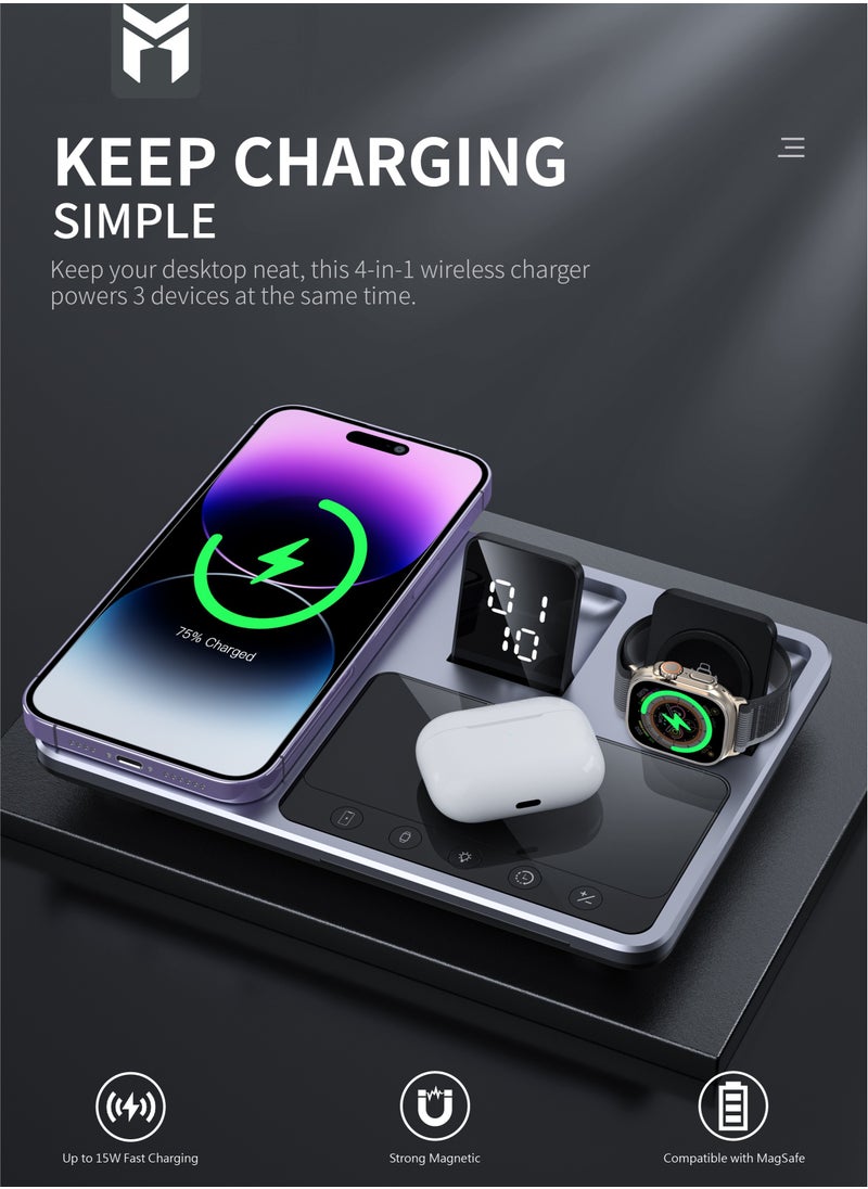 MOOGMAX - 4-in-1 wireless charging magsafe 15W support fast charging and intelligent identification of devices Fast charging for three devices at the same time and a clock indicator Support all kinds of phones - Image 1
