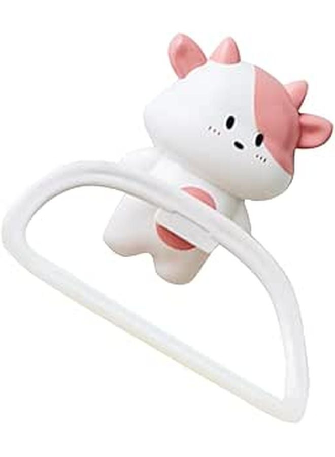 Cartoon Cow Suction Cup Towel Rack Pink Non Drill Bathroom Shower Storage Holder - Image 1