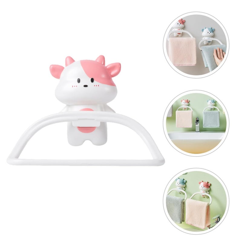 Cartoon Cow Suction Cup Towel Rack Pink Non Drill Bathroom Shower Storage Holder - Image 4