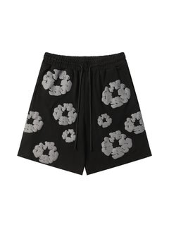 American Style Wood Cotton Foam Mens Shorts Hip Hop Casual Pants Spring Summer Trendy Brand High Street For Men black printed black