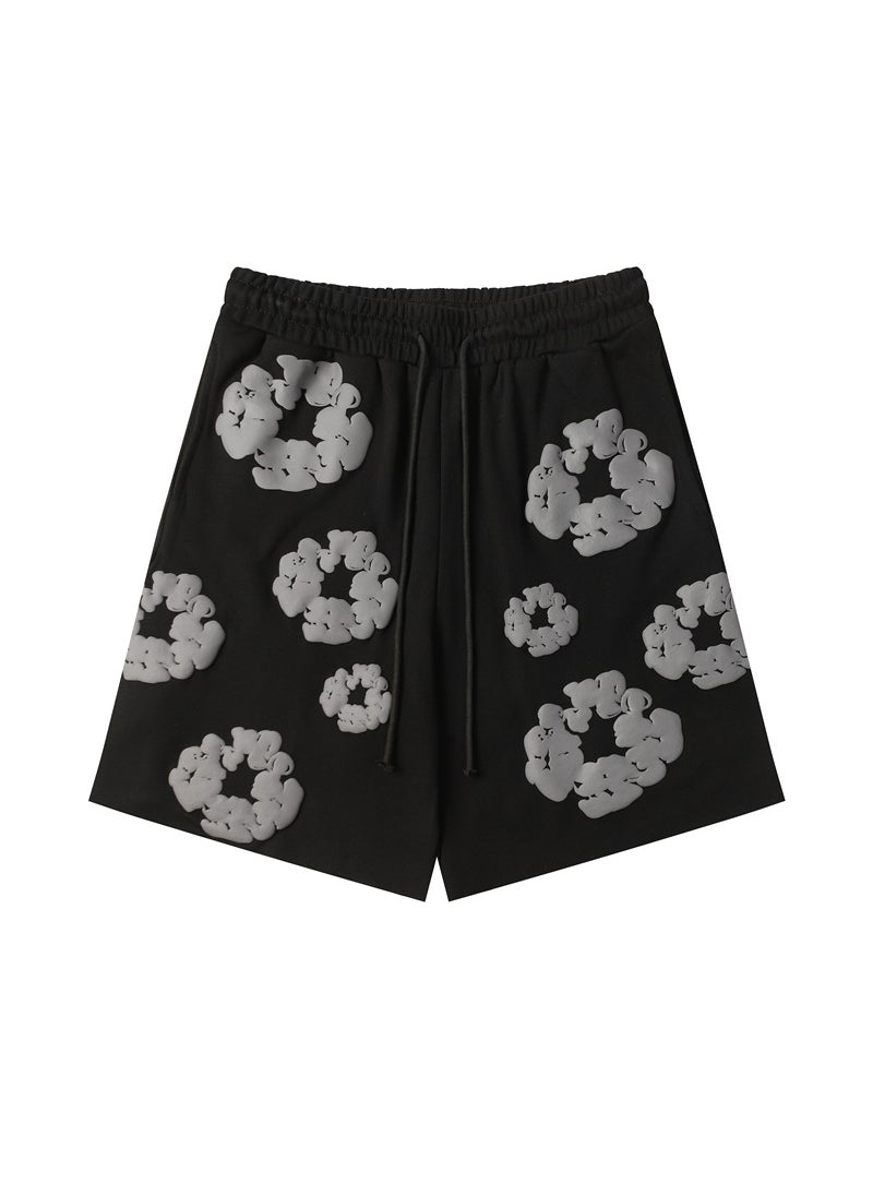 Generic - American Style Wood Cotton Foam Mens Shorts Hip Hop Casual Pants Spring Summer Trendy Brand High Street For Men black printed black - Image 1