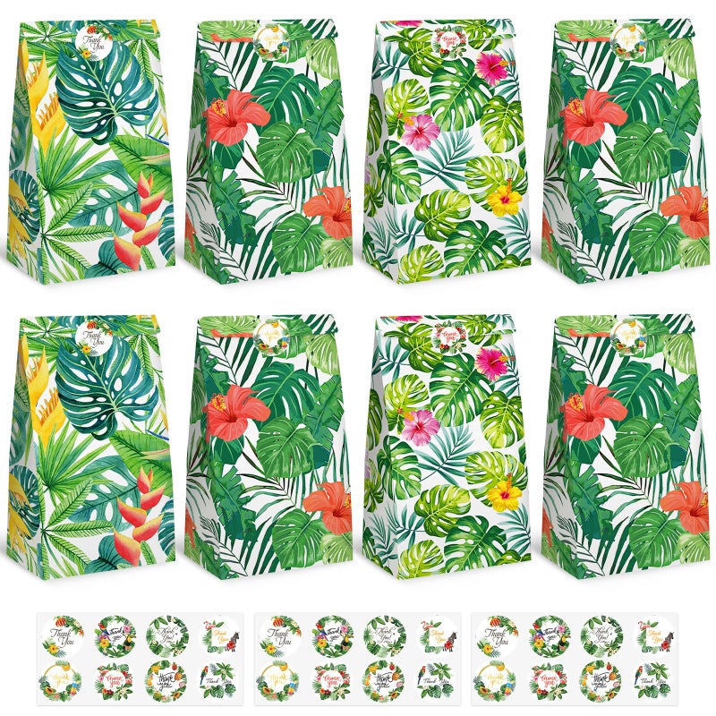Shindel 24PCS Luau Hawaii Party Bags, Party Favor Bags Lunch Bags Gift Bags Paper Bags with Stickers for Aloha Hawaii Party - Image 1