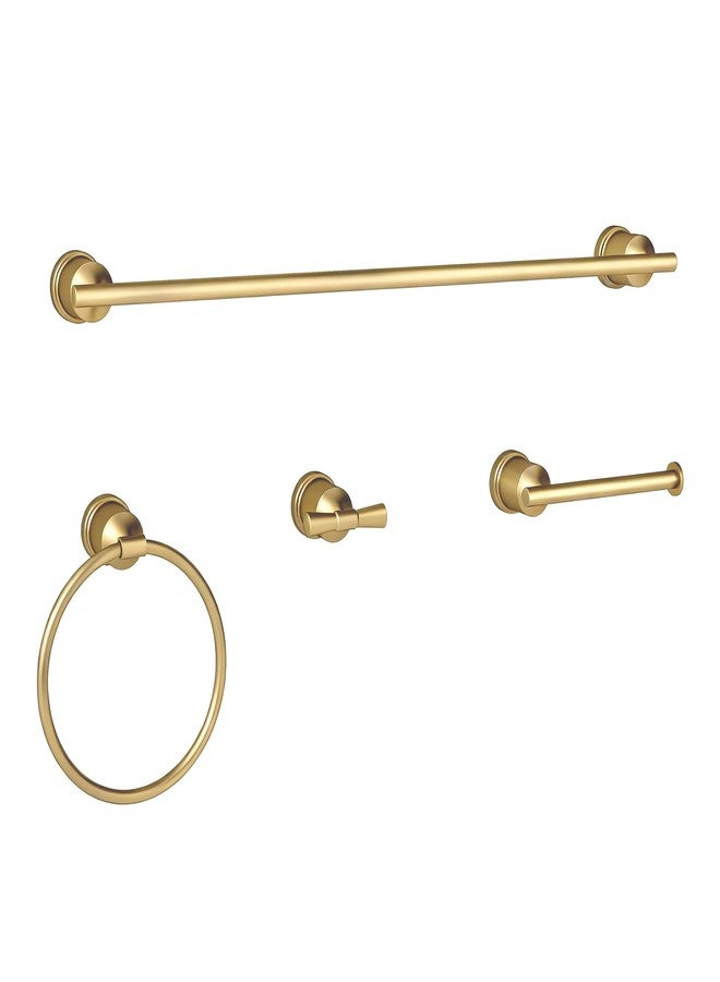 YUMORE Gold Bathroom Hardware Set, 4-Pieces Wall Mounted Bath Accessories Kit, Stainless Steel Towel Bar, Towel Ring, Toilet Paper Holder & Robe Hooks, Modern Brushed Gold Finish - Image 1