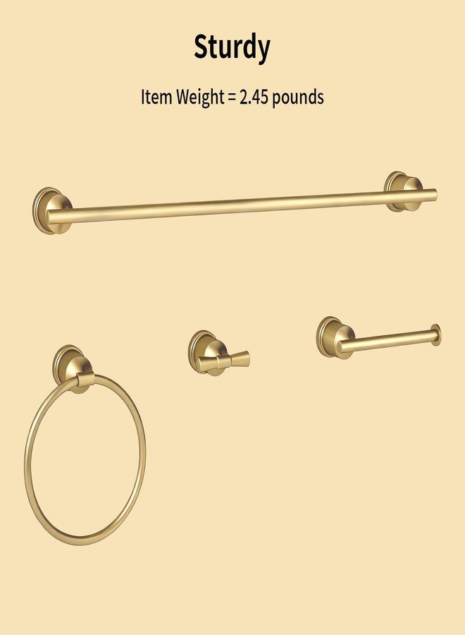 YUMORE Gold Bathroom Hardware Set, 4-Pieces Wall Mounted Bath Accessories Kit, Stainless Steel Towel Bar, Towel Ring, Toilet Paper Holder & Robe Hooks, Modern Brushed Gold Finish - Image 3