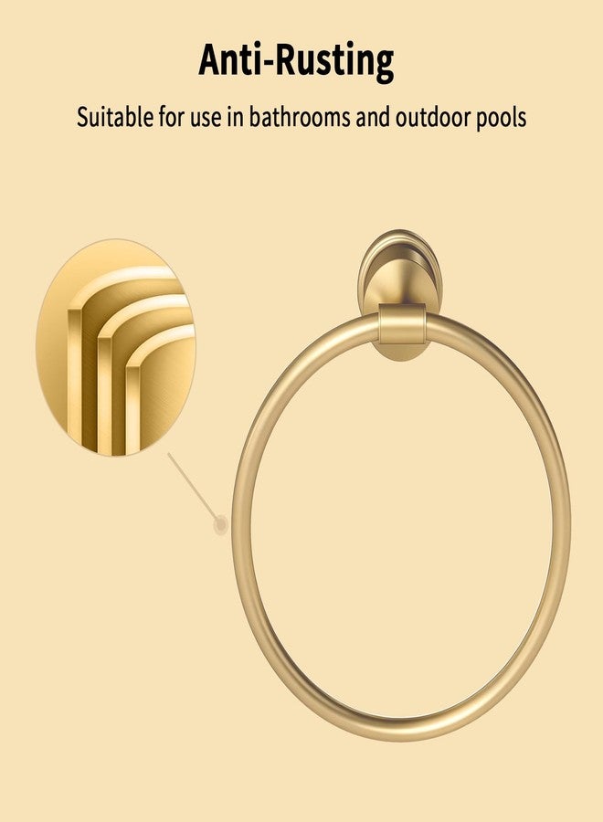 YUMORE Gold Bathroom Hardware Set, 4-Pieces Wall Mounted Bath Accessories Kit, Stainless Steel Towel Bar, Towel Ring, Toilet Paper Holder & Robe Hooks, Modern Brushed Gold Finish - Image 5