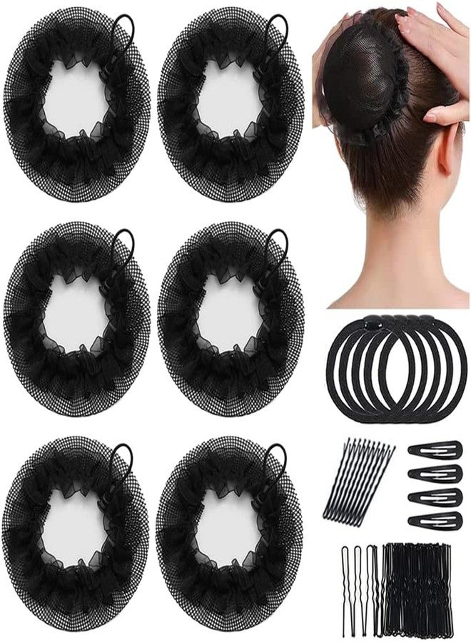 Elandy 6PCS Black Bun Hair Nets Set Reusable Hair Nets Women Bun Dancer Hair Mesh Bun Cover with Adjustable Drawstring Including 6 Rubber Bands+4 BB Clips+10 Hair Pins +20 Bobby Pins - Image 1