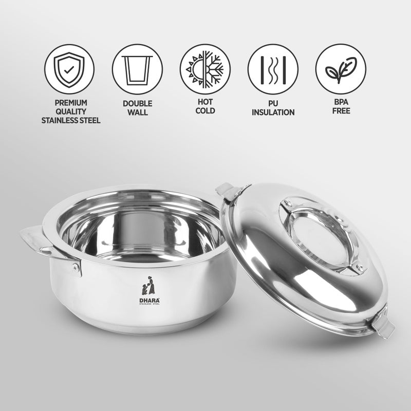 Dhara Stainless Steel Dhara Stainless Steel Ultra Insulated Double Walled Roti Server Set of 3 | Airtight | Leak Proof | Stainless Steel Thermoware Insulated Hot and Warm Chapati Casserole | Ideal for Gifting  - Image 2