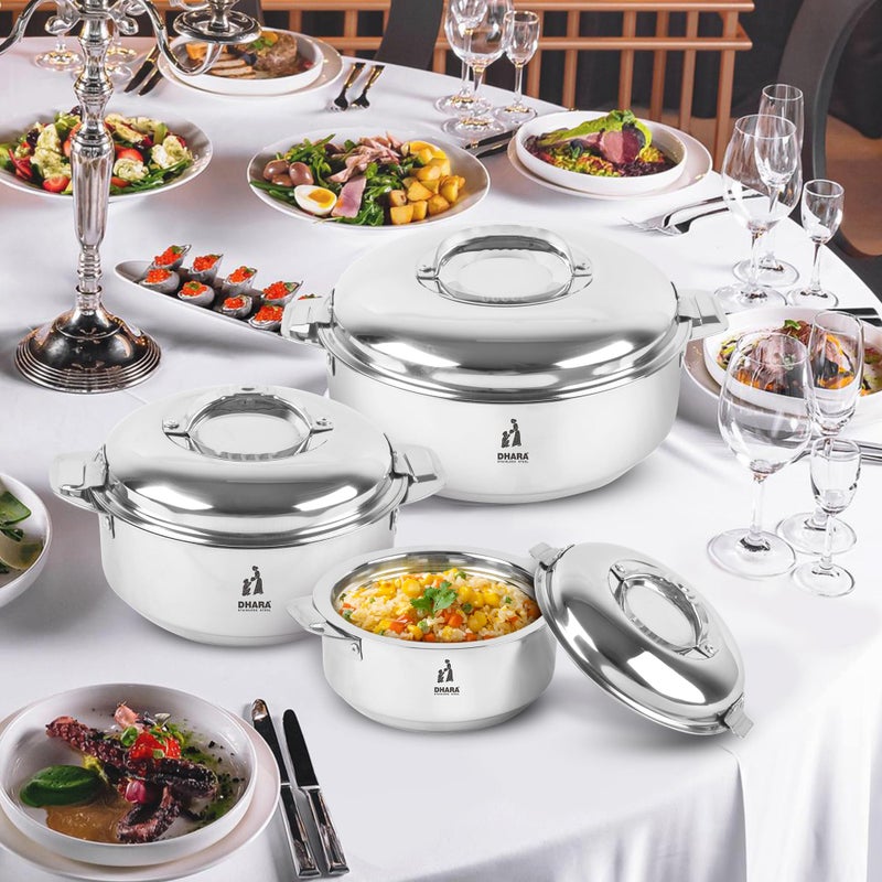 Dhara Stainless Steel Dhara Stainless Steel Ultra Insulated Double Walled Roti Server Set of 3 | Airtight | Leak Proof | Stainless Steel Thermoware Insulated Hot and Warm Chapati Casserole | Ideal for Gifting  - Image 4