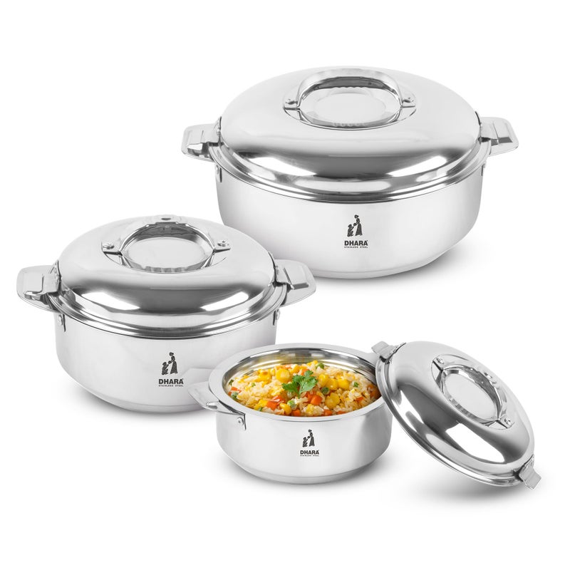 Dhara Stainless Steel Dhara Stainless Steel Ultra Insulated Double Walled Roti Server Set of 3 | Airtight | Leak Proof | Stainless Steel Thermoware Insulated Hot and Warm Chapati Casserole | Ideal for Gifting  - Image 1