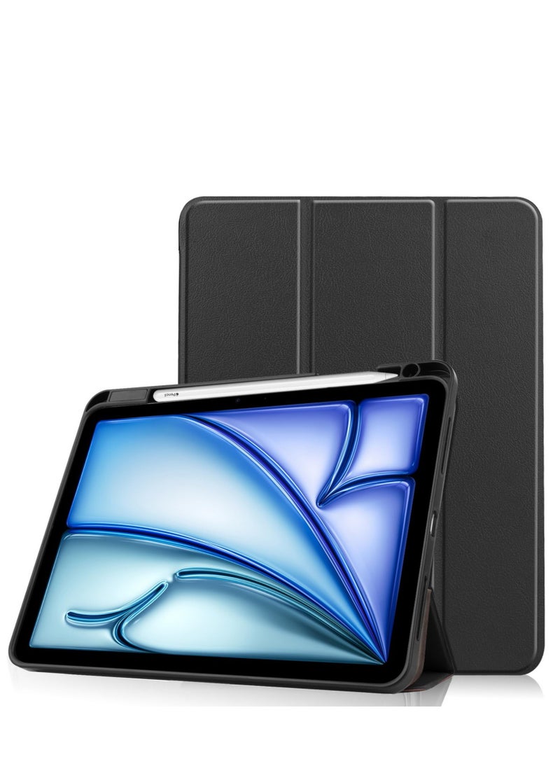 Case for IPad Air 11 2024 With Pencil Holder Slim Tablet Cover with Soft TPU Back Auto Wake/Sleep (Black) - Image 1