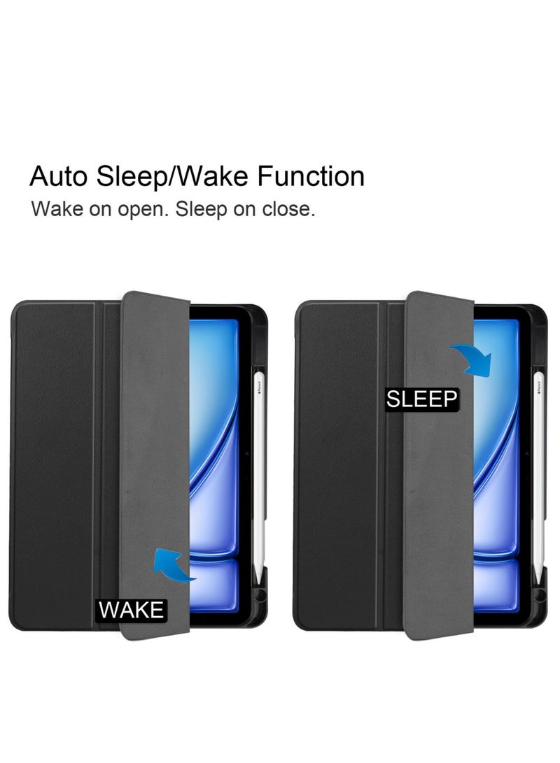 Case for IPad Air 11 2024 With Pencil Holder Slim Tablet Cover with Soft TPU Back Auto Wake/Sleep (Black) - Image 5