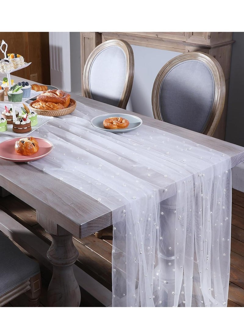 Pearl tulle tablecloth, wedding, festival, birthday, dinner, graduation decoration, indoor and outdoor party supplies for home, restaurant, hotel, cafe (150x200cm, white)  - Image 1