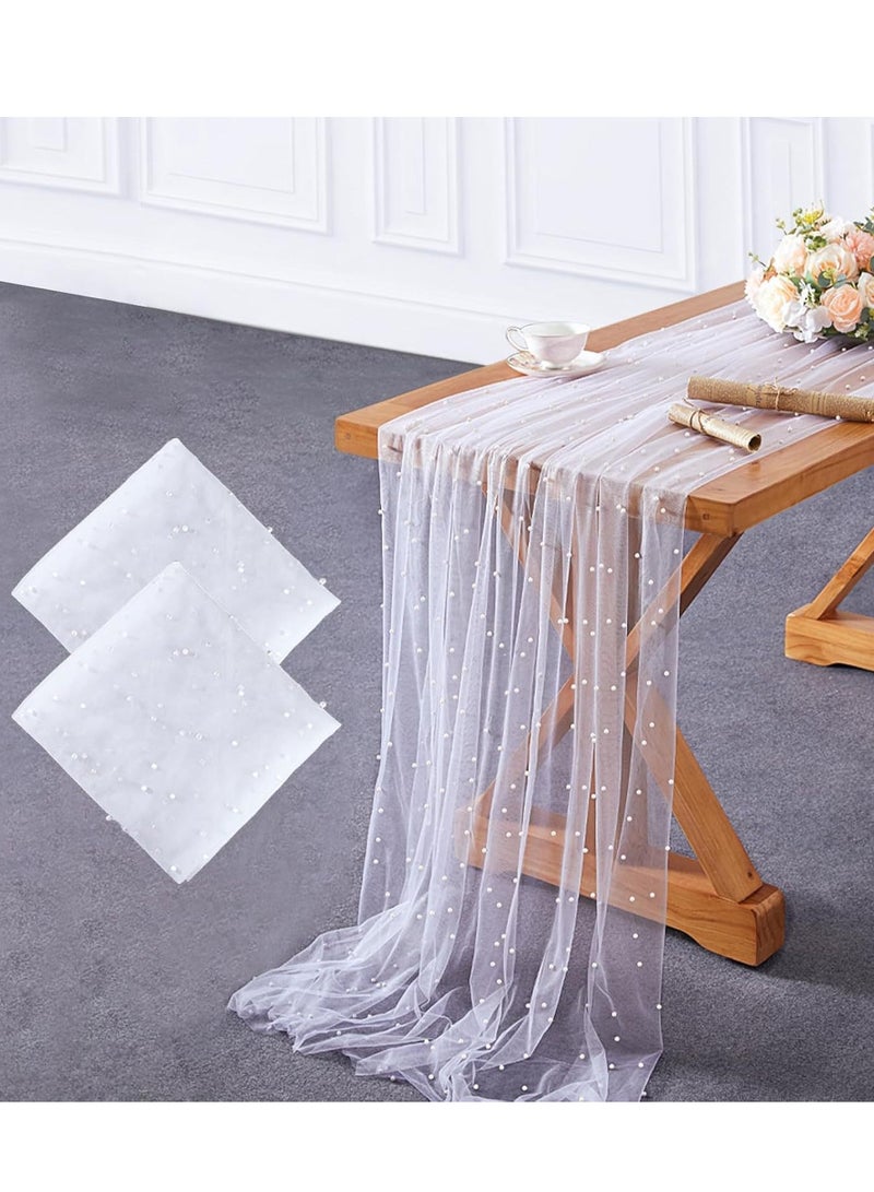 Pearl tulle tablecloth, wedding, festival, birthday, dinner, graduation decoration, indoor and outdoor party supplies for home, restaurant, hotel, cafe (150x200cm, white)  - Image 2