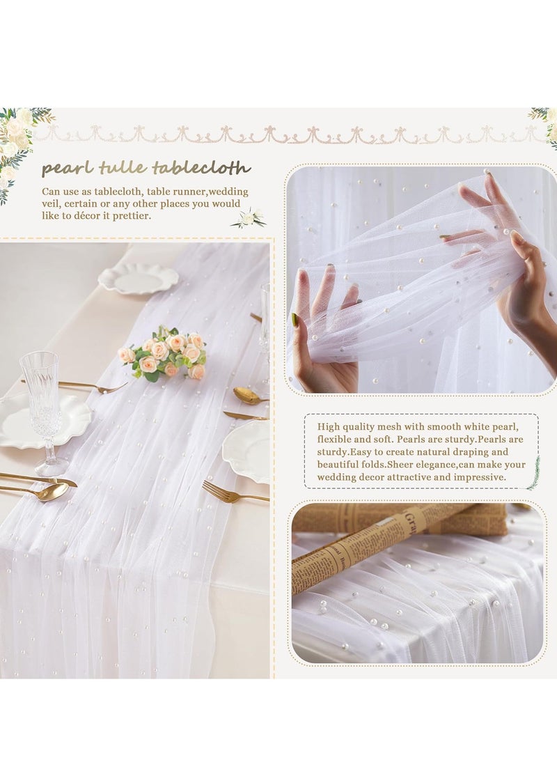 Pearl tulle tablecloth, wedding, festival, birthday, dinner, graduation decoration, indoor and outdoor party supplies for home, restaurant, hotel, cafe (150x200cm, white)  - Image 3