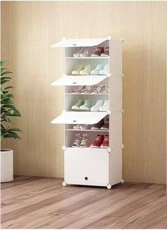LEDIN Shoe Rack Organizer, Shoe Storage Cabinet 16 Pair Plastic Shoe Organizer Shoe Shelves for Closet Hallway Bedroom Entryway (1X8 White)  - Image 1
