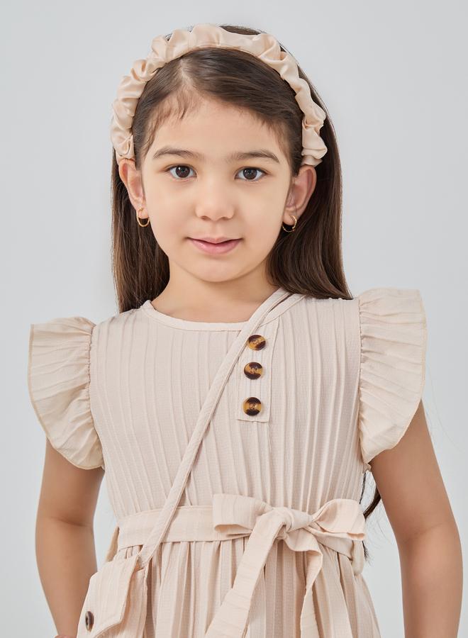 تايك تو فستان بحزام ربط بتفاصيل نسيجية مع حقيبة كروس بودي - Image 3